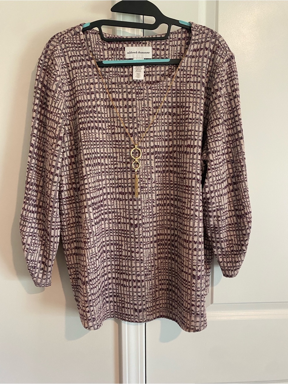 Alfred Dunner Mauve and Cream Plaid Knit Tunic